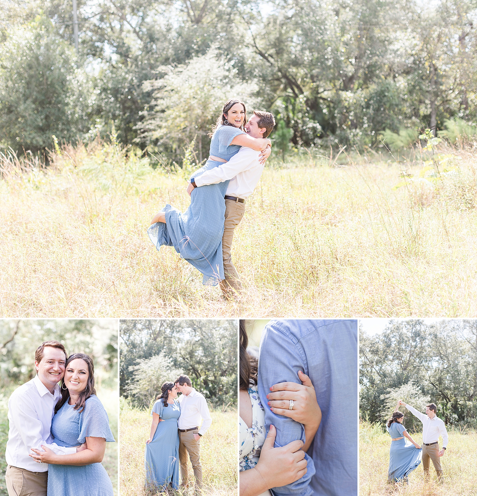 Couple pictures in a large open field in Fort Myers, Florida