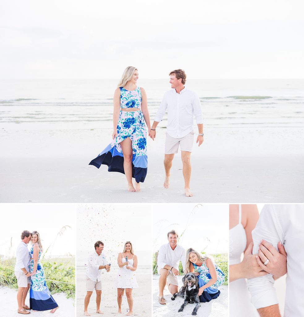 A couple smiling during their Fort Myers Beach Engagement Session. 