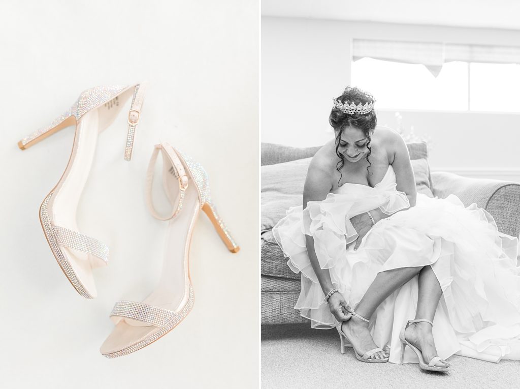 A bride putting on her shoes for her Bradenton, Florida Wedding. 