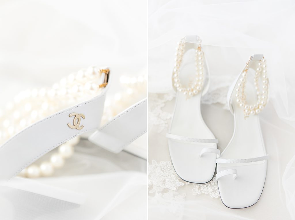 White pearl Channel bridal shoes