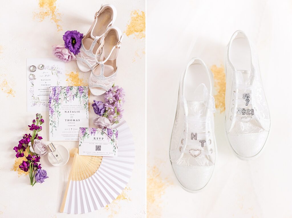 Bridal details with purple flowers