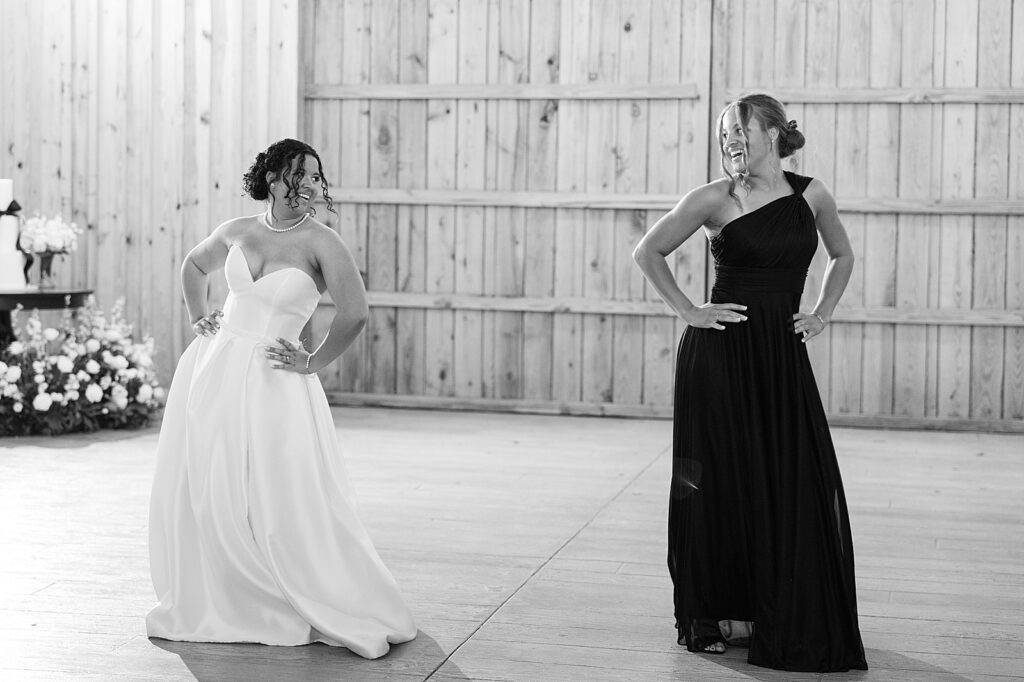 Bride dancing at the wedding reception at Wandering Oaks. 