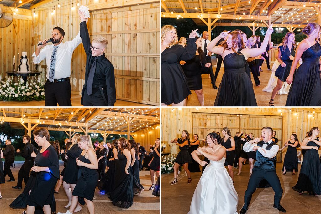 people dancing at the wedding reception at Wandering Oaks. 