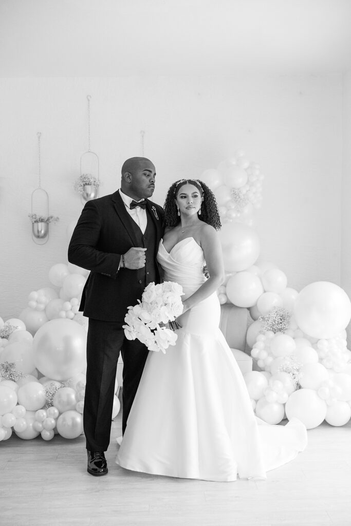 black and white picture of a bride and groom