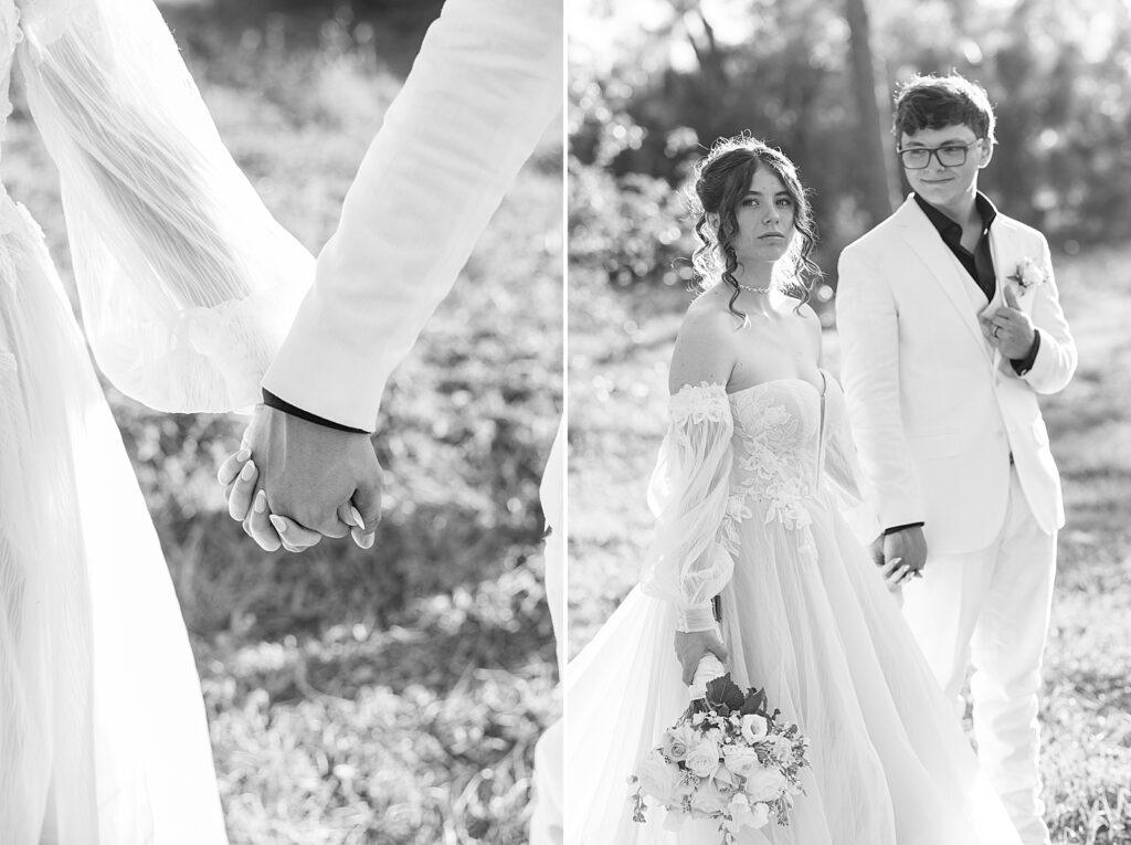 black and white picture of the bride and groom. 