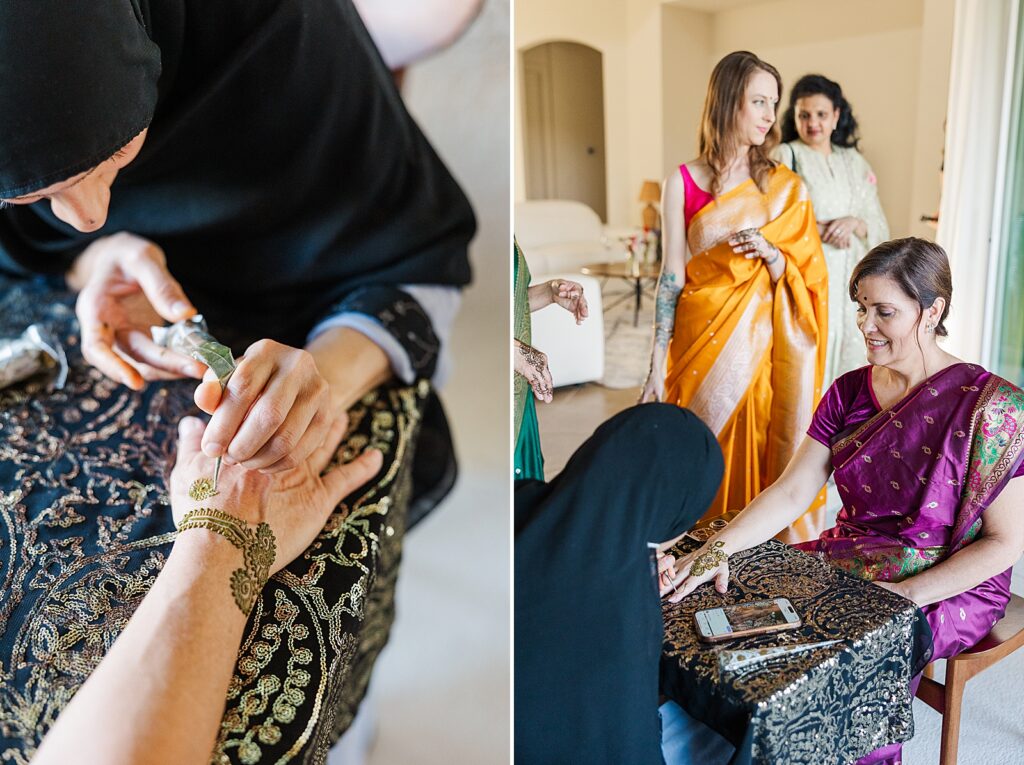 Guests getting their henna done at a Mehendi Celebration in Bonita Springs, Florida.