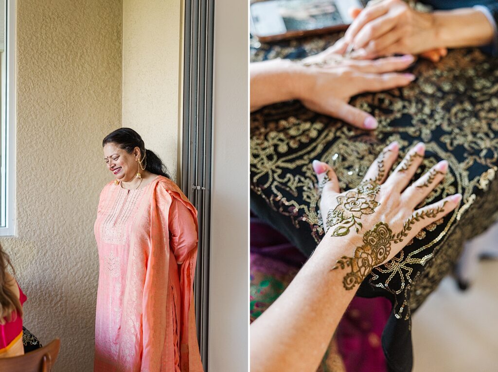 Mehendi henna on brides hand.