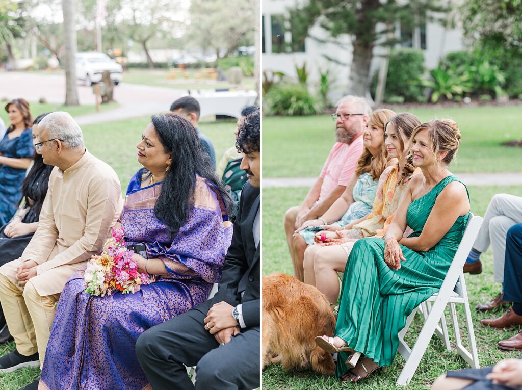Moms smiling during the wedding ceremony.