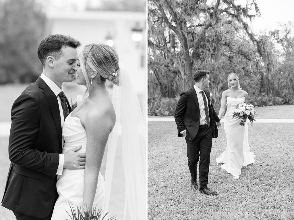 Black and White Bride and Groom Pictures at Hudson Manor at Diamond C Ranch.
