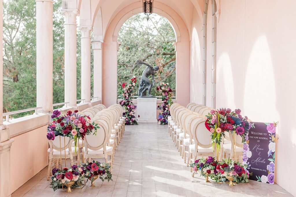 Intimate Wedding ceremony down the Searing Loggia at The Ringling Museum