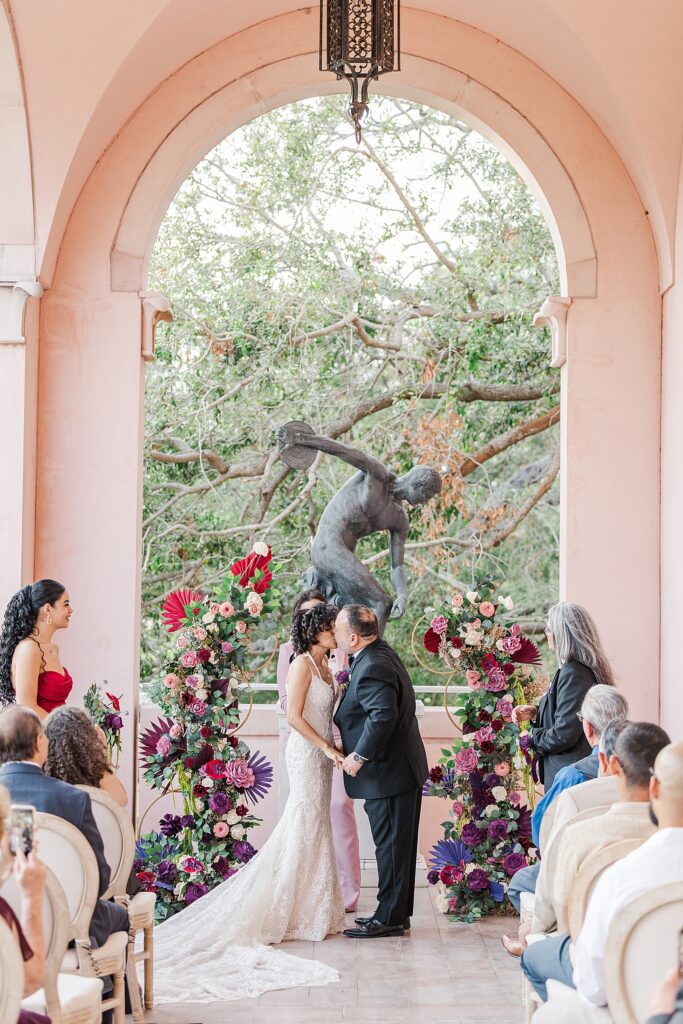 Intimate Wedding ceremony down the Searing Loggia at The Ringling Museum