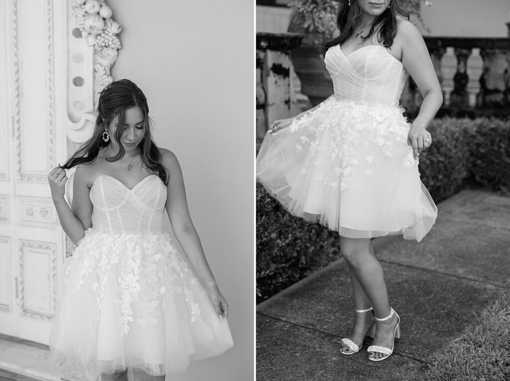 black and white photos of the brides dress