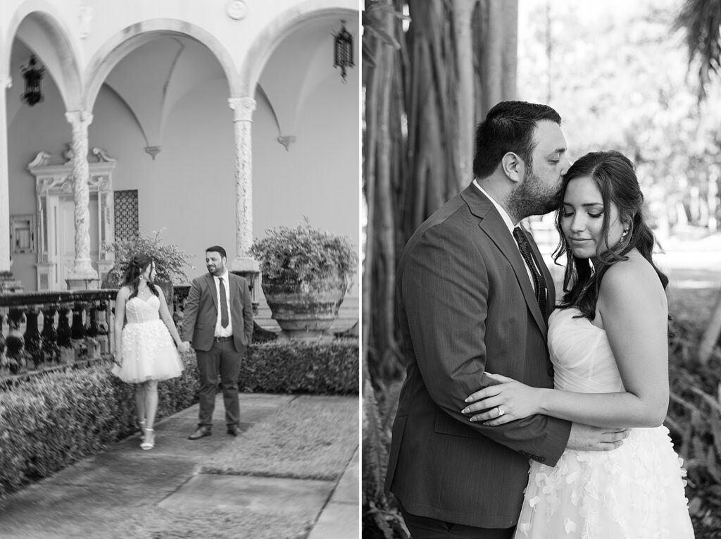 black and white pictures of the couple holding each other.