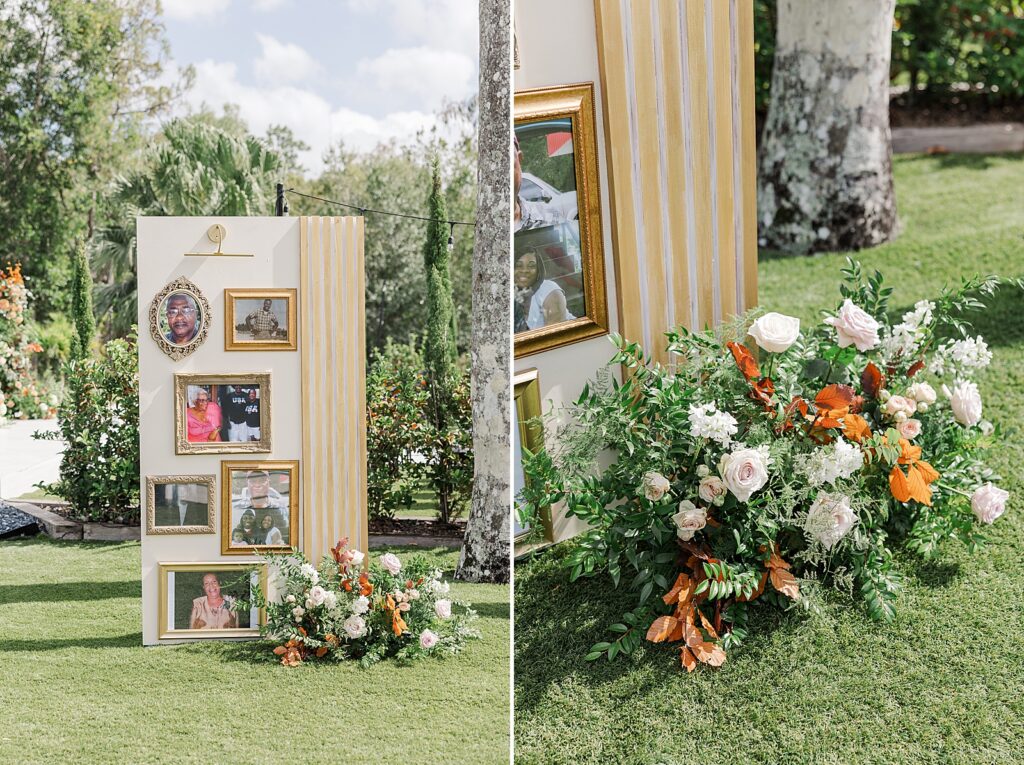 A wall with picture frames
